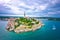 Rovinj waterfront. Town of Rovinj historic peninsula aerial view, famous tourist destination