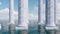 Row of ancient columns among sea 3D concept