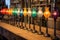 row of antique lamps with colorful glass shades