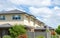 A row of Australian modern suburban townhouses in Melbourne`s residential neighbourhood.