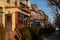 Row of Beautiful Old Wood Neighborhood Homes in Weehawken New Jersey along a Sidewalk