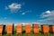 Row of Beehives Outdoor near Rapeseed or Canola Plantation. Beekeeping and Honey Productiom