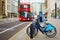 Row of bicycles for rent on a street of London