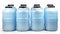 Row of big plastic water bottles for coolers. White background. Concept of bulk water storage, office hydration, and