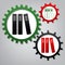 Row of binders, office folders icon. Vector. Three connected gears with icons at grayish background.. Illustration.