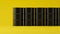 A row of black barrels for oil products or chemicals isolated on a yellow background