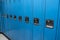 Row of blue lockers schools, gym, college university