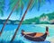 Row boat on the beach oil painting on canvas