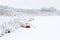 Row boat at a beach in winter