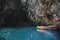 Row boat used to conduct tours inside the Melissani Lake Cave Kefalonia