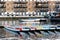 Row of Boats Decorated with Different Colours