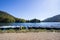 Row of boats at the lakeside of Lake Yunoko,Japan