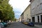 Row of buildings on the southern side on the Czechoslovak Army Square, in the town center, Terezin, Czechia