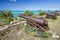 Row Of Cannons Overlooking Turquoise Caribbean Sea, Antigua