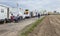 Row of Caravans at Paris Roubaix Cycling Race