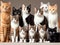 Row of Cats and Kittens Horizontal Web Banner. Adorable cats. A lot of different cats. Generative AI