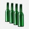 Row of clear dark green glass bottles on transparent background, vector illustration