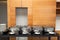 Row of closed chafing dishes