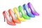 Row from colored high heel shoes, 3D rendering