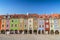 Row of colorful facade of houses on Poznan Old Market Square, Poland.