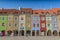 Row of colorful facade of houses on Poznan Old Market Square, Poland