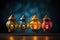 A row of colorful lanterns hanging from a string, paper divali lanterns.