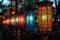 Row of Colorful Lanterns Hanging From a Tree