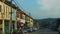 Row of colorful shophouses along the street in the small town