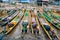 A row of coloured boats in Nyaungshwe.