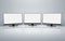 Row of computer monitors with white blank screens. clipping path. 3d
