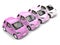 Row of cool urban modern compact cars in shades of pink
