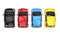 Row of cool urban modern compact cars - various colors - top view