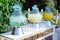 Row of crystal lemonade bowls. Served for wedding