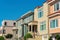 Row of decorative and colorful house facades or exteriors on homes in historic district of san francisco california