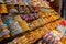 Row of different colorful traditional indian bracelets