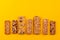 Row of different granola bars on yellow background
