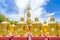 Row of disciple statues surrounding big buddha statue in public to the general public worship worship of, Thailand