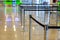 Row empty check-in desks in international airport