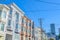 Row of flat apartments with pastel colors in San Francisco, CA