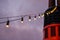 Row of frozen electric bulbs, Christmas decoration or garland