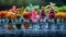 Row of Glass Vases Filled With Colorful Flowers