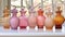 A row of glass vases lined up on a window sill, AI