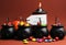 Row of Halloween Trick or Treat witches cauldrons full of candy