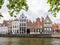 Row of historic gables of houses on Spiegelrei canal in Bruges, Belgium