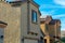 Row of houses in suburban neighborhood with adobe style and stucco exteriors in track home neighborhood in city