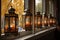 a row of lanterns in a warm, welcoming window