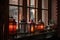 a row of lanterns in a warm, welcoming window