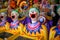 A row of laughing clown faces