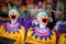 A row of laughing clown faces