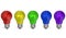 Row of light bulbs of different colors. Front view